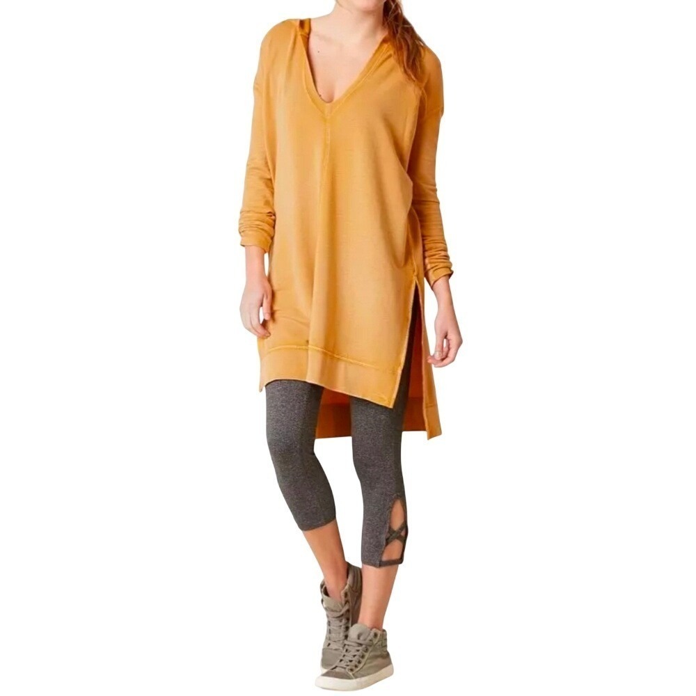 Free People Athleisure Lagenlook Whimsy Yellow Oversized Hooded Sweatshirt